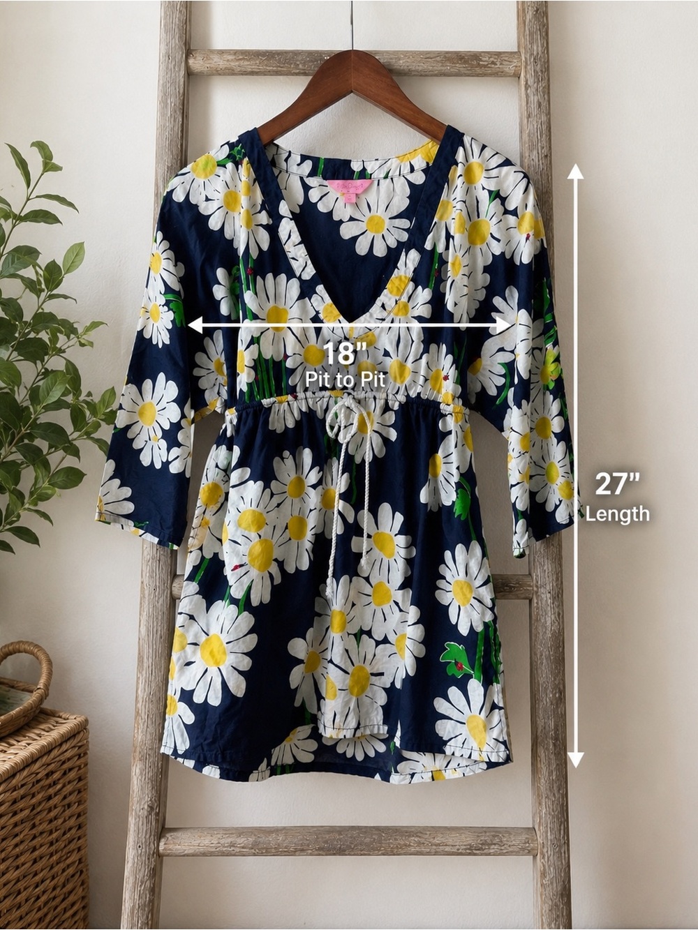 Lilly Pulitzer Daisy Print Cotton Tunic Dress Cover Up Size S Blue White Floral